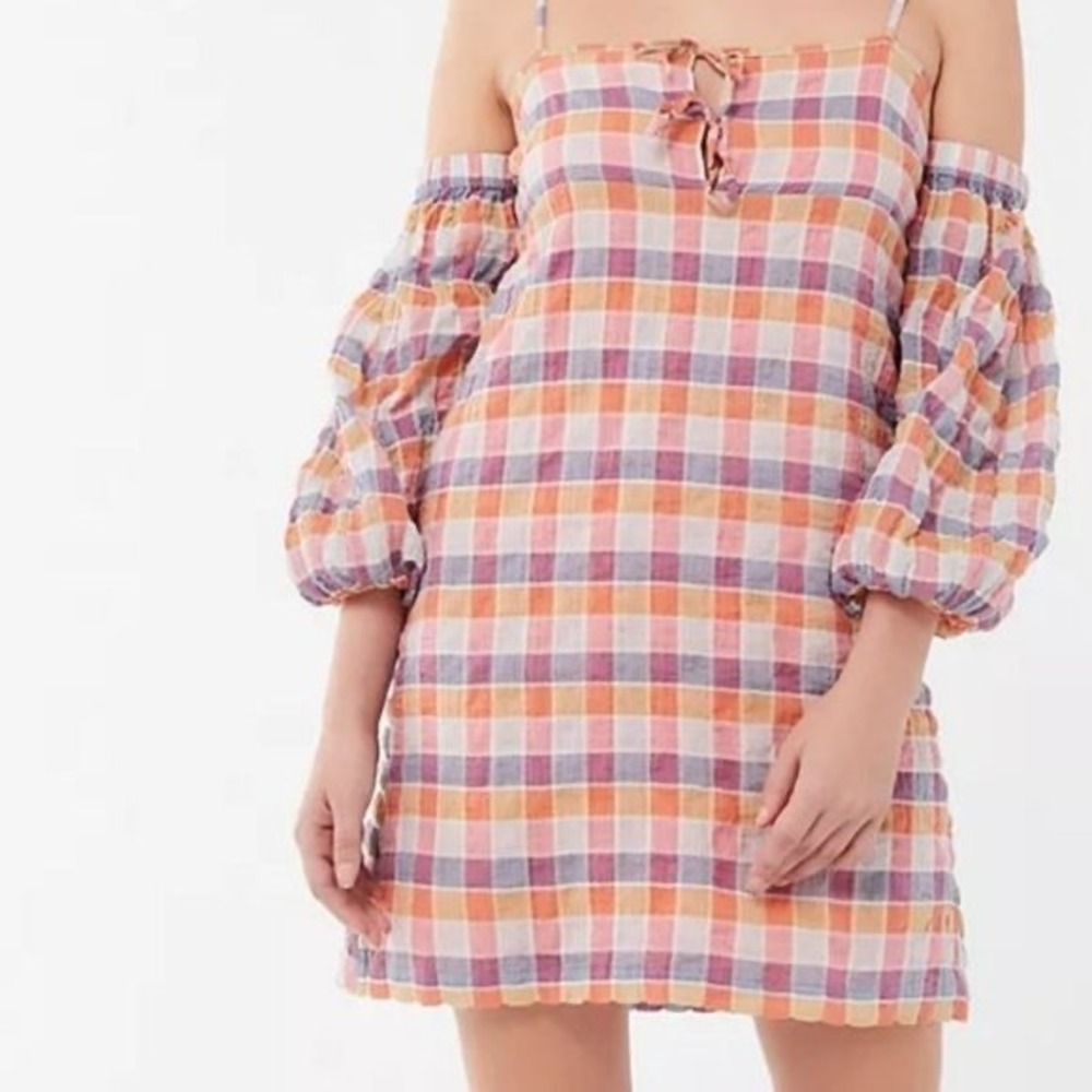 Urban Outfitters Somerville Cold Shoulder Plaid Mini Dress Multi Color S